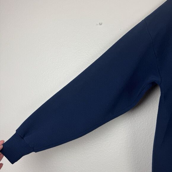 Vintage 90s Jerzees Embroidered Nautical Anchor Sweatshirt Cardigan Navy Blue OS - Picture 13 of 16